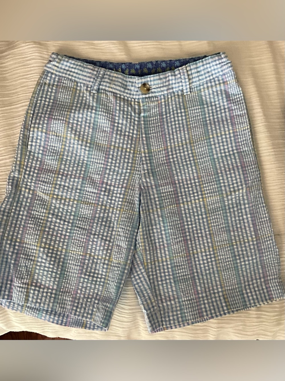 Boys J-Bailey Light Blue Plaid Seersucker Shorts